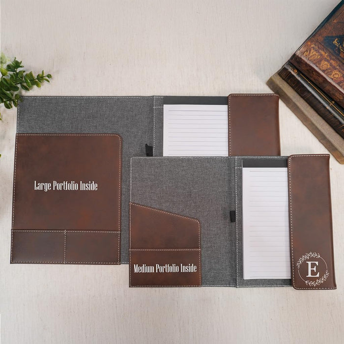 Daphne's Curations Custom Leather Portfolio – Refillable Vegan Leather Padfolio with Notepad, Medium & Large Sizes, Personalized Business Organizer – Professional Custom Gift for Men & Women