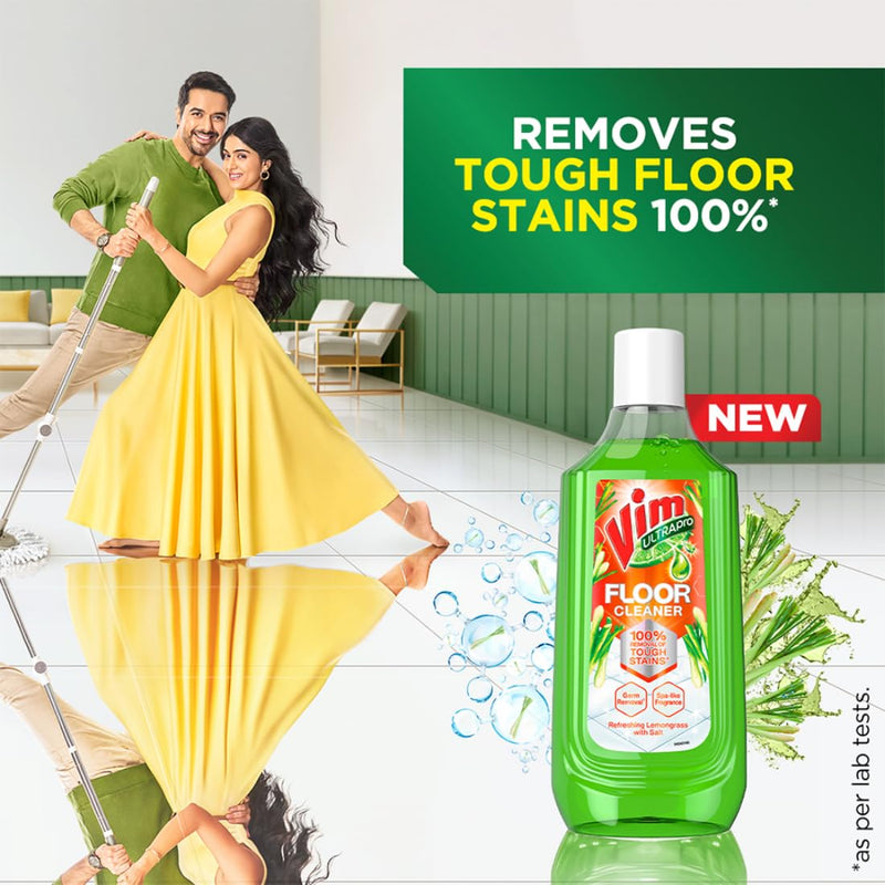 Vim Floor Cleaner: 1000ml |Refreshing Lemongrass with Salt|100% Removal of stains for complete clean floors & long lasting fragrance (Pack of 2)