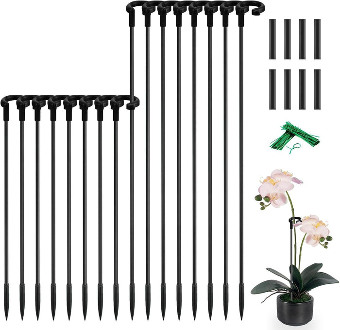 Plant Stakes 17inch &11inch SupKing Adjustable Length Plant Support Stake 16Pcs Green Orchid Stick with Clips for Indoor Outdoor,Garden Pole for Potted Tomato Amaryllis Vegetables Comes with 20 Ties