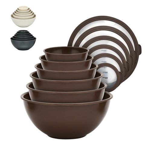 12 Piece Plastic Nesting Bowls with Lids - Mixing Bowls Set includes 6 Prep Bowls and 6 Lids, BPA-Free, Reusable Meal Prep Containers, Microwave, Freezer & Dishwasher Safe, Gray