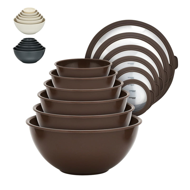 12 Piece Plastic Nesting Bowls with Lids - Mixing Bowls Set includes 6 Prep Bowls and 6 Lids, BPA-Free, Reusable Meal Prep Containers, Microwave, Freezer & Dishwasher Safe, Gray