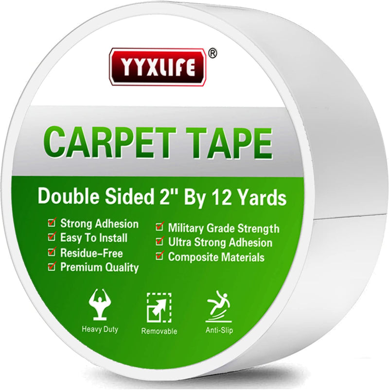 YYXLIFE Double Sided Removable Rug Tape - Carpet Adhesive for Hardwood Floors,Non Slip Anti Curling Floor Tape for Area Rugs,Mats,Carpets - No Residue Strong Hold for Tile, 2Inch x 10Yards,White