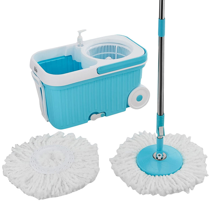 Amazon Brand - Presto! Elite Spin Mop with Steel Wringer and Auto-fold Handle, Chestnut, 2 Refills