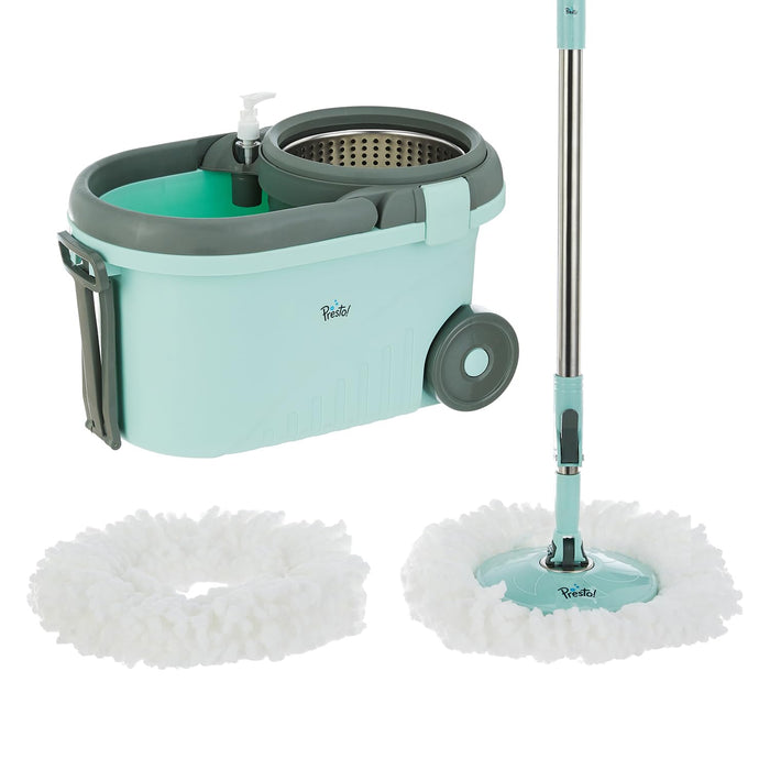 Amazon Brand - Presto! Elite Spin Mop with Steel Wringer and Auto-fold Handle, Chestnut, 2 Refills