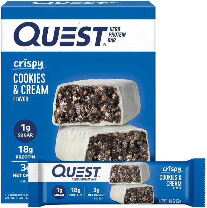 Quest Nutrition Crispy Blueberry Cobbler Hero Protein Bar, 16g Protein, 1g Sugar, 3g Net Carb, Gluten Free Protein Snack, Keto Friendly, 12 Count