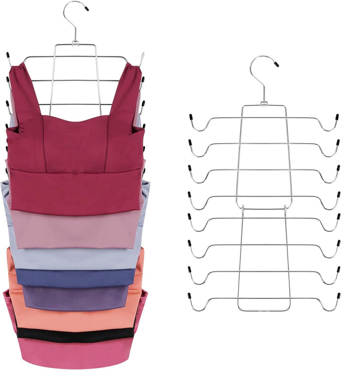 ZEDODIER 2 Pack Tank Top Hanger Space Saving, Bra Hangers for Closet Organizer, Hanging Bra Organizer Tank Tops Holder with 16 Hooks, Metal Closet Organizers and Storage Small Space Solutions, Silver