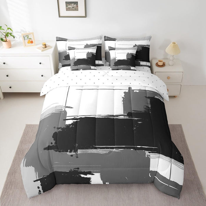 Feelyou Modern Abstract Art Bed Set for Kids Boys Girls Twin Size Art Decor 7 Pieces Beeding Set Ultra Soft Stripe Line Art Bed in a Bag with Comforter, Sheets, Pillowcases Retro Geometric Room Decor