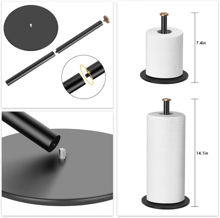 Paper Towel Holder Black,ZMGNND Adjustable Paper Towel Stand for Countertop - New House Essentials,Matte Black Bathroom Paper Towel Holders - Holds 3 Rolls,Kitchen Paper Towel Dispenser for Counter