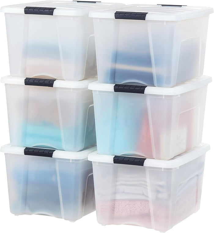 IRIS USA 4-Pack Storage Bins with Lids, 13 Quart, Made in USA Stackable See-Through Organizing Solution Latches Durable Nestable Containers Secure Pull Handle, BPA-Free Plastic