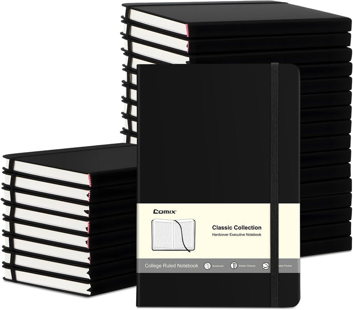 COMIX 24 Pack Lined Journal Notebooks for Work, 240 Pages, Medium 5.5" x 8.3", A5 Hardcover Journaling Notebooks for Business School Office, Notebooks Journals for Women & Men