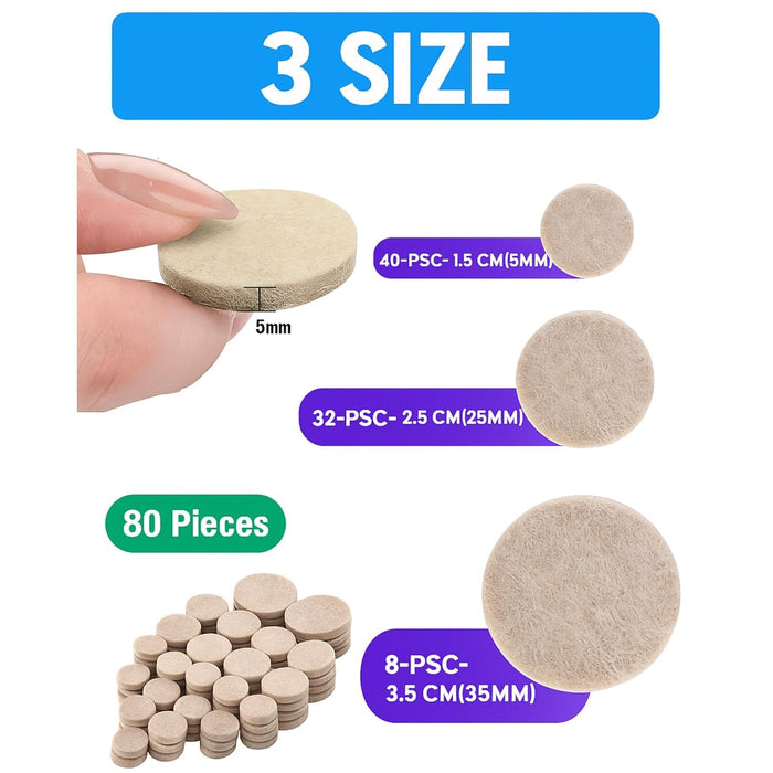 AAMATY Chair Leg Floor Protector Pads 80 + Pcs Set | Self-Adhesive Furniture Pads Round | 15mm, 25mm, 35mm | Beige Anti-Scratch Floor Protectors for Chairs, Tables, Sofa, Wooden Furniture & Floor Care