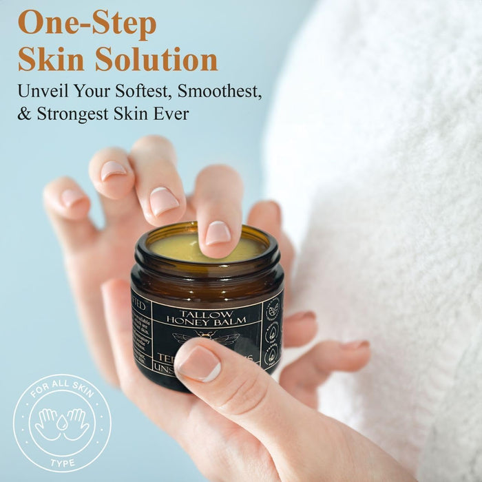 Organic Grass-Fed Beef Tallow Balm with Raw Honey - Moisturizing Cream for Soft, Smooth Skin - Handmade All-Natural Moisturizer (2 Oz, Unscented)