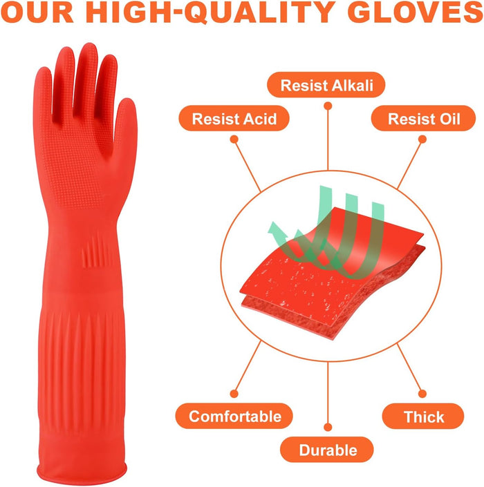 North Tower Kitchen Washing Room Gloves Fleece Lined, Reusable, Waterproof with Extra-Long Cuff & Anti-Slip Design for Household & Kitchen Use,15",2 Pairs Large