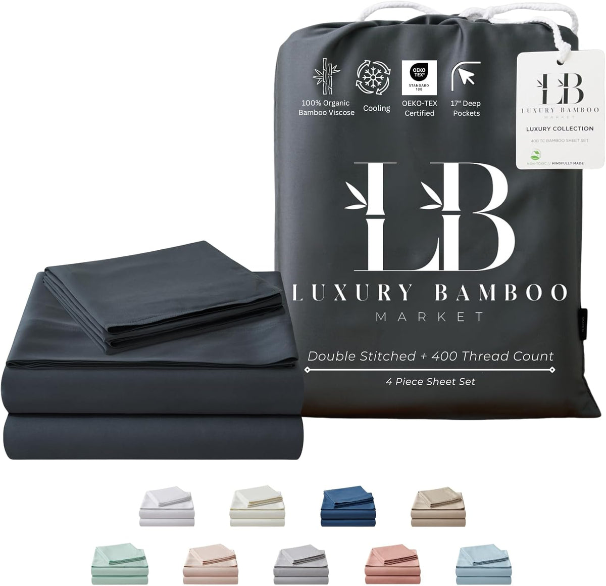 Luxury Bamboo Market | Queen Size Bed Sheet Set | 100% Viscose Made from Bamboo | Organically Grown | Ultra Soft | Cooling Sheets for Hot Sleepers | 17" Deep Pocket [Opulent Ivory]