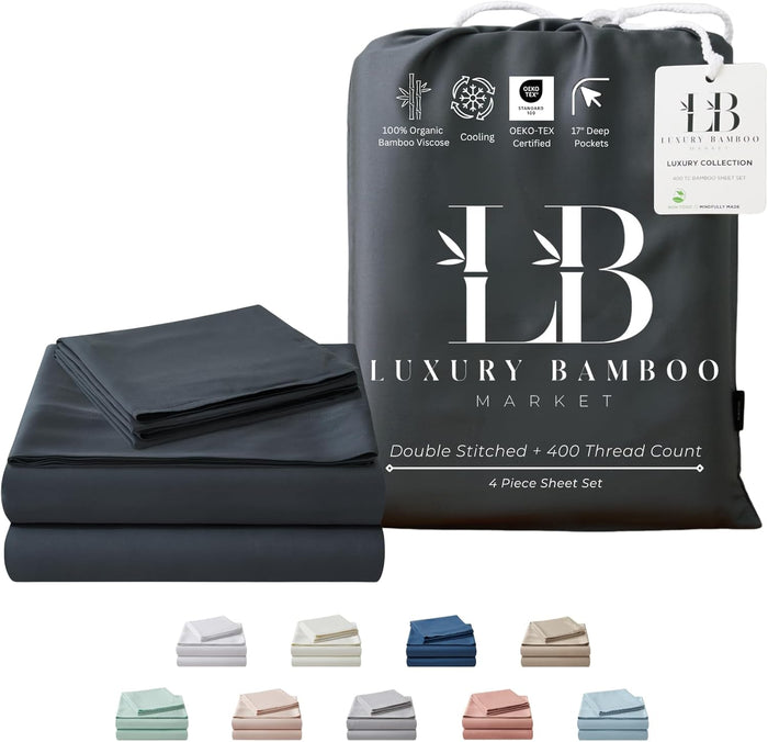Luxury Bamboo Market | Queen Size Bed Sheet Set | 100% Viscose Made from Bamboo | Organically Grown | Ultra Soft | Cooling Sheets for Hot Sleepers | 17" Deep Pocket [Opulent Ivory]