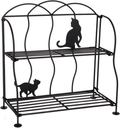 Lily's Home Cat Lovers Black Metal Countertop Wire Shelf Rack, Great for Household Items, Kitchen Organizer, Bathroom Storage and More. Foldable. 2-Tier