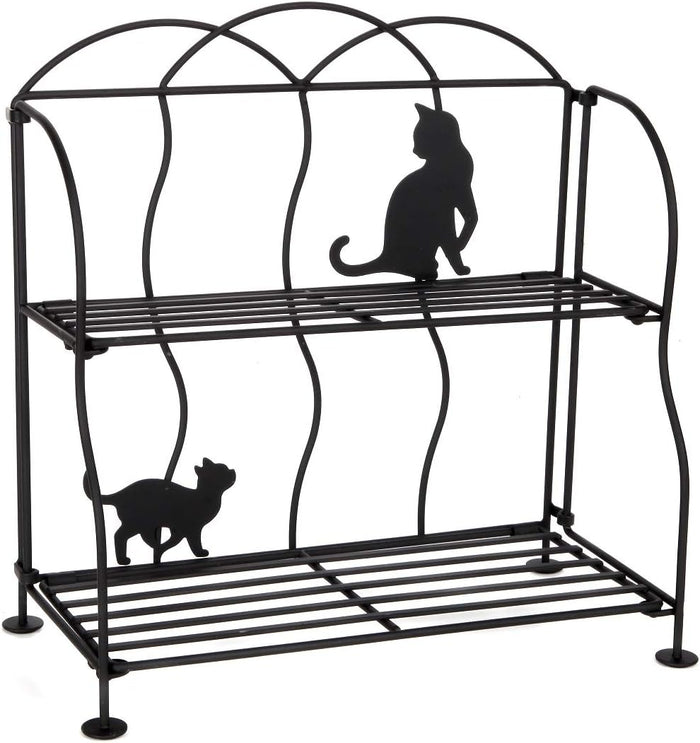 Lily's Home Cat Lovers Black Metal Countertop Wire Shelf Rack, Great for Household Items, Kitchen Organizer, Bathroom Storage and More. Foldable. 2-Tier