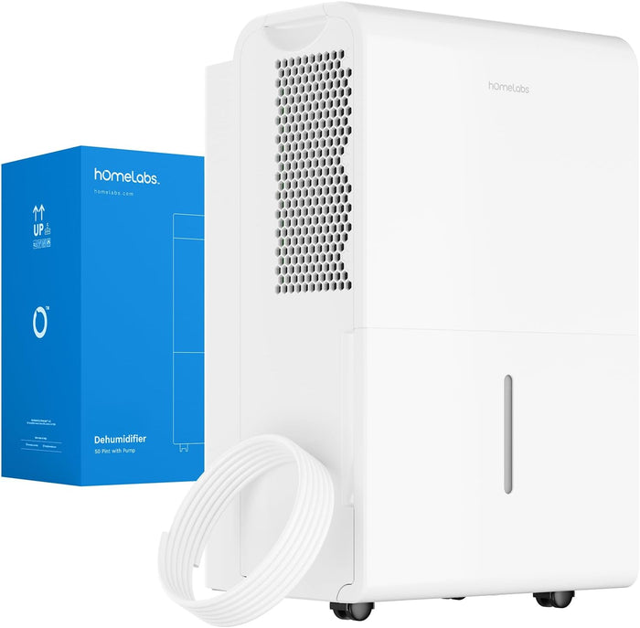hOmeLabs Dehumidifier for Home, Office, Basements with Powerful Moisture Removal, Humidity Control, Auto Shut-off, Quiet Operation - 7,000 Sq Ft Wi-Fi with Pump (50 Pint MAX 120 Pint at 95°F, 90% RH)