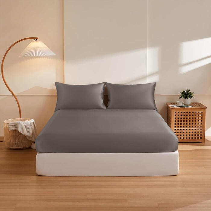THXSILK 6A+ Top Grade 100% Pure Mulberry Silk Full Fitted Sheet 3Pcs Set Bed Sheets Luxury Bedding for Hair and Skin Healthy Natural Materials, 1 Fitted Sheet with 2 Pillowcases, Champagne