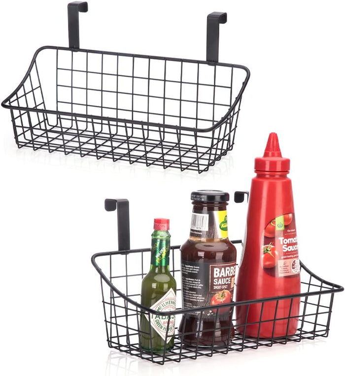 Basket with hook Grid Storage Basket, Hang it behind a door or on a railing, Over the Cabinet Door, Small, BLack,2 Pack
