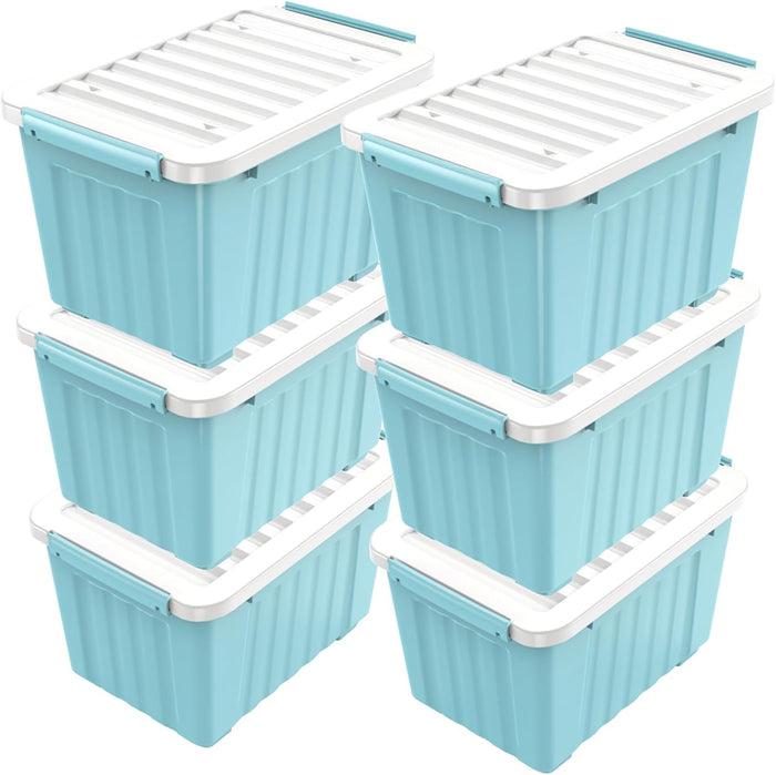 Nazhura 97 Quart Plastic Storage Bin, Stackable and Nestable Storage Boxes with Yellow Lids and Secure Latching Buckles, Large Storage Container (Black/Yellow, 97Quart-4Pack)