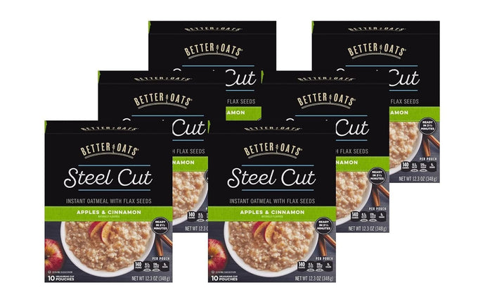 Better Oats Original Steel Cut Oatmeal Packets, Instant Oatmeal Packets with Steel Cut Oats and Flax Seeds, Quick Oatmeal Pouches Ready in 2.5 Minutes, Original Flavor, Pack of 10, 11.6 OZ Pack