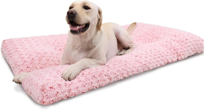 KSIIA Washable Dog Bed Deluxe Plush Dog Crate Beds Comfy Kennel Pad Anti-Slip Pet Sleeping Mat for Large, Jumbo, Medium, Small Dogs Breeds, 35" x 23", Gray
