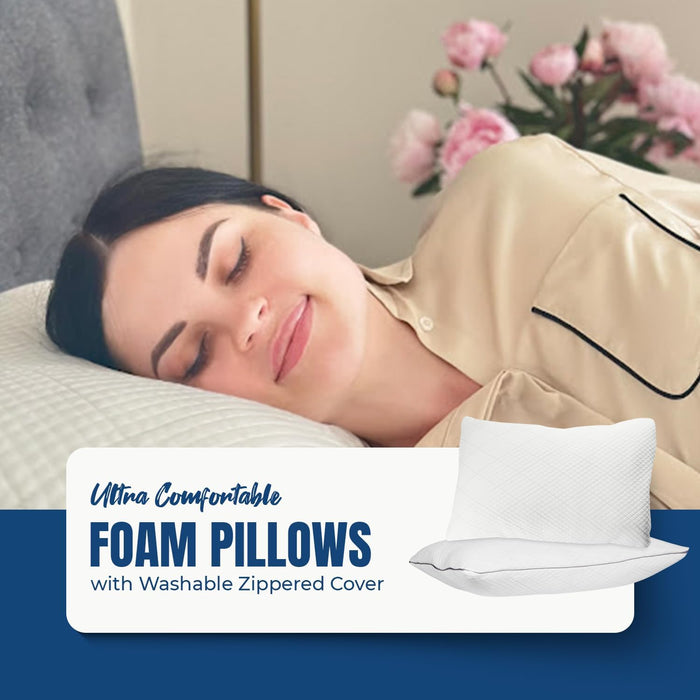 Bed Pillows for Sleeping 30x20 Inches – Set of 2 Queen Size Shredded Memory Foam Pillows with Pillowcases, Cooling Hotel Pillow - Hypoallergenic Adjustable Pillow for Side, Back & Stomach Sleepers