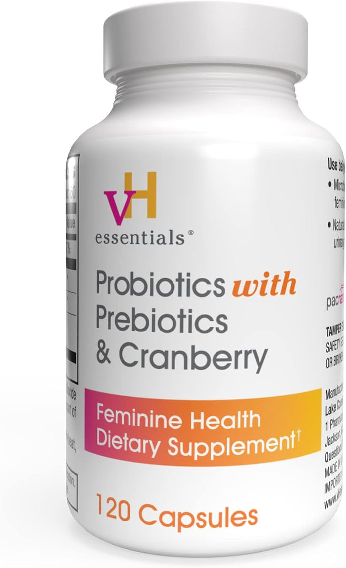vH Essentials Probiotics for Women with Prebiotics, Cranberry & Vitamin C - 60 Capsules (30 Day Supply) - Vaginal Probiotics Support Gut Balance, Vaginal Health & Urinary Tract Health for Women