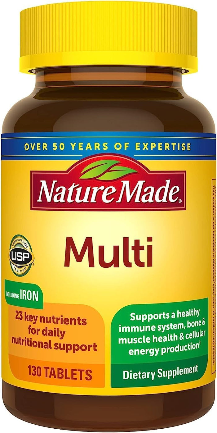 Nature Made Multivitamin Tablets with Vitamin D3 and Iron, 130 Count for Daily Nutritional Support