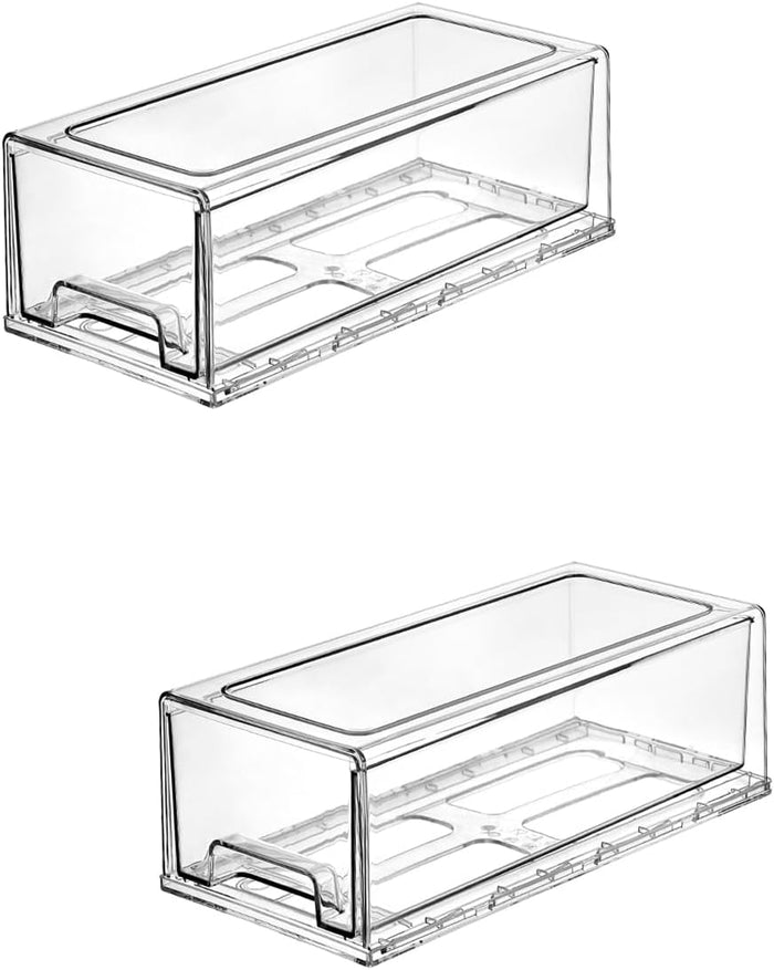 PeJeyiee 2 Pack Stackable Pull-Out Storage Drawers，Plastic Clear Organizer Bins with Handles，Easily Clean for Kitchen Undersink，Craft, and Toy Organization，Fridge，Closet, Pantry, Office, Bathroom