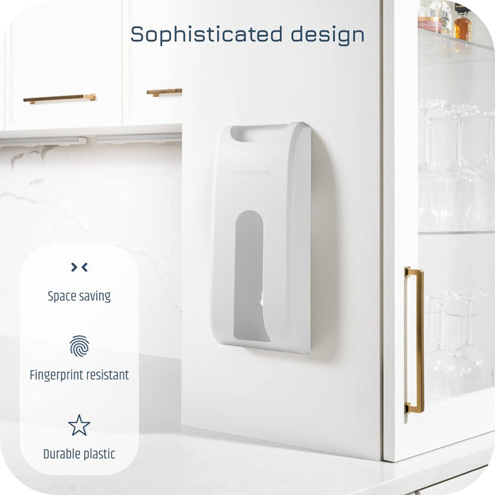 Wall-Mount Grocery Bag Dispenser | Space-Saving Design | Easy Install | Smudge-Proof, Fingerprint-Resistant | White | Holds Most Bags for Maximum Storage