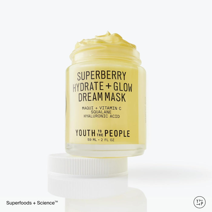 Youth To The People Superberry Dream Mask - Hyaluronic Acid + Vitamin C Face Moisturizer + Overnight Facial Mask, Hydrates + Plumps + Brightens Skin, Evens Skin Tone, For Dry + Dull Skin, Non-Greasy