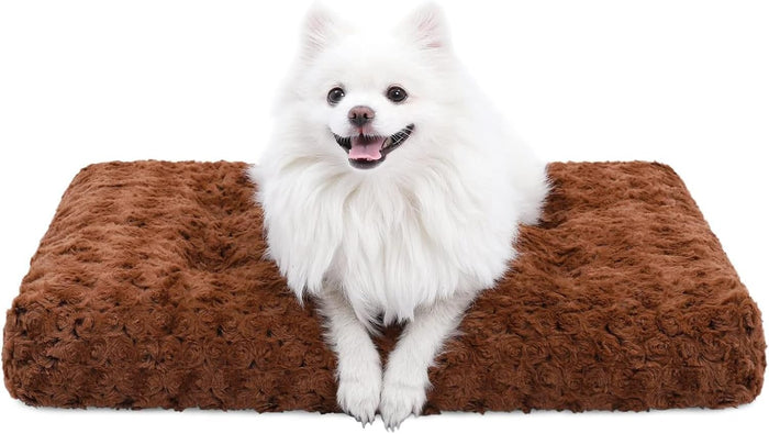 KSIIA Washable Dog Bed Deluxe Plush Dog Crate Beds Comfy Kennel Pad Anti-Slip Pet Sleeping Mat for Large, Jumbo, Medium, Small Dogs Breeds, 35" x 23", Gray