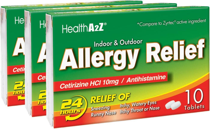 HealthA2Z® Allergy Relief | Cetirizine 10mg | All Day Allergy Relief | Indoor & Outdoor | Relief from Itchy Throat, Sneezing, Runny Noses (300 Count (Pack of 1))