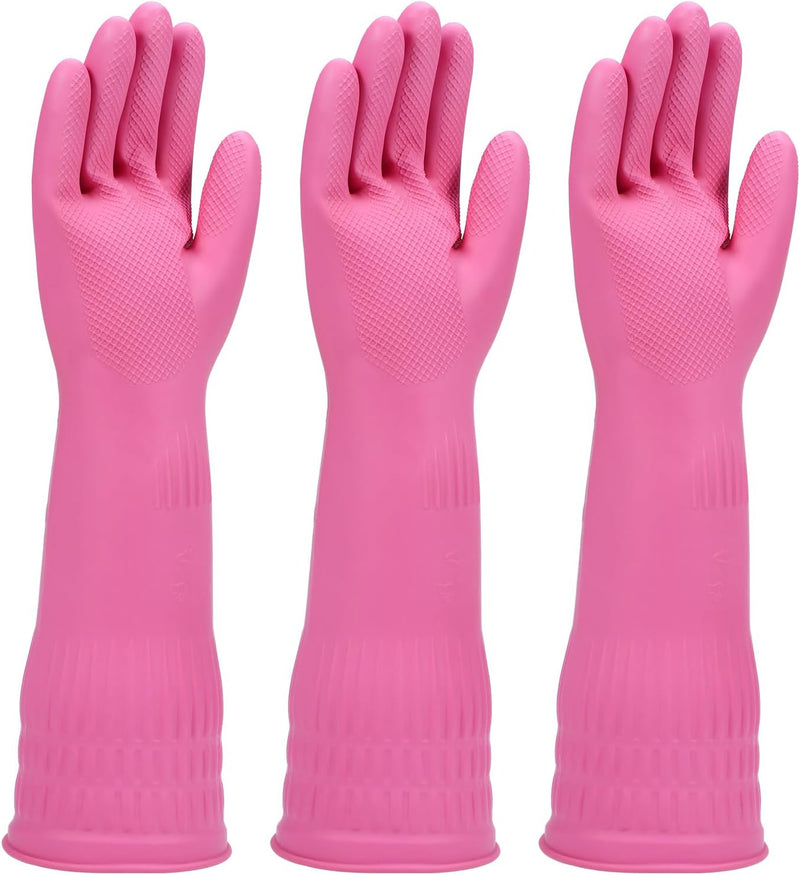 Rubber dishwashing gloves 3 or 6 Pairs for kitchen,Cleaning washing dish gloves long for household reuseable durable.