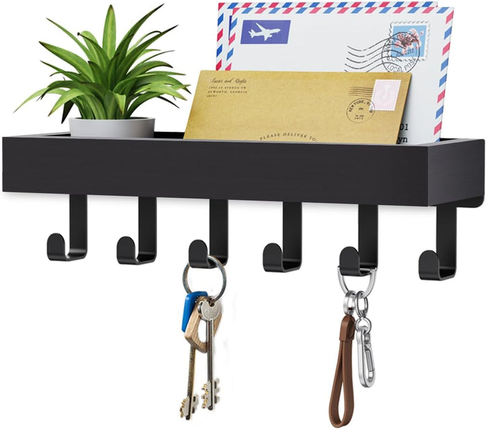 Key Holder Wall Mount Adhesive Magnetic - Hanging Key Hooks with Mail Organizer Tray for Wallet House - Keys Hanger Rack with Shelf for Camper Entryway Door Home Living Room Decor Large Rustic