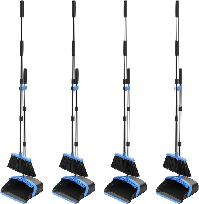 NACENA Broom and Dustpan Set, 52-in Long Adjustable Handle Broom Dustpan Combo with Dustpan Teeth to Automatically Clean Hair Suitable for Home Kitchen Office Hall Floor（Black&Red）
