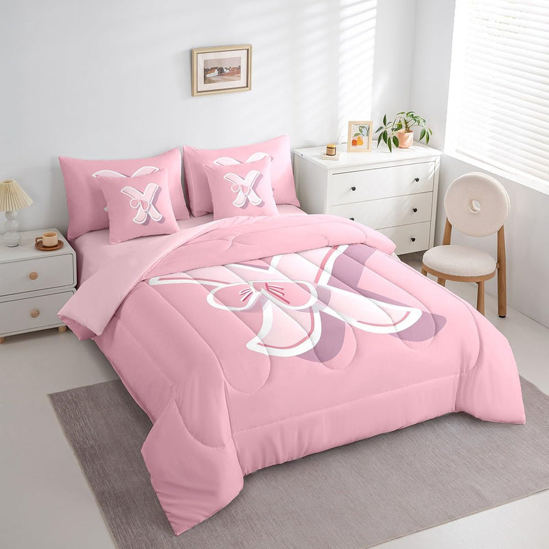 jejeloiu Dreamy Bow Bed Set, Twin Size, Decor Teen Girl Gifts Initial Letter X 7 Pieces Beeding Set, Monogrammed Ultra Soft Bed in a Bag with Comforter, Sheets, Pillowcases Kawaii Pink Fashion