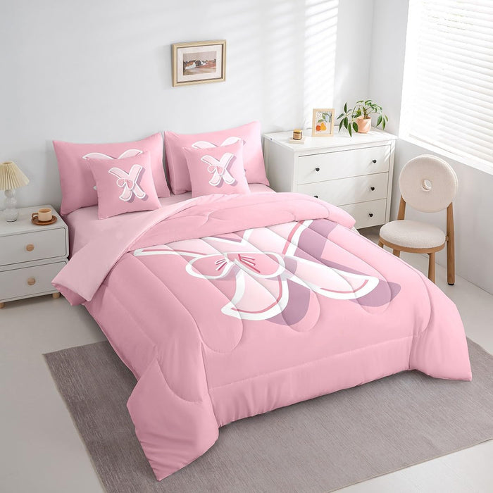 jejeloiu Dreamy Bow Bed Set, Twin Size, Decor Teen Girl Gifts Initial Letter X 7 Pieces Beeding Set, Monogrammed Ultra Soft Bed in a Bag with Comforter, Sheets, Pillowcases Kawaii Pink Fashion