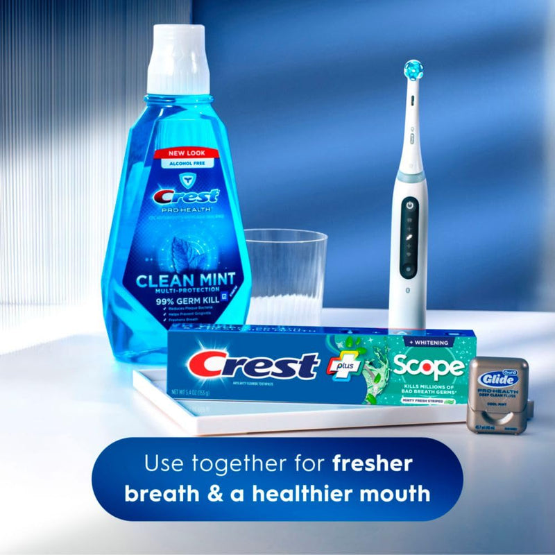 Crest + Scope Whitening Toothpaste - Pack of 3, 5.4 Oz Tubes - Anticavity Fluoride Toothpaste, Fresh Breath, Kills Germs - Tartar Protection, Enamel Protection - Minty Fresh Flavor