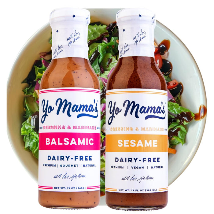 Yo Mama's Foods Gourmet Natural Asian Sesame Dressing and Marinade - Pack of (2) - Large Bottles, Low Carb, Low Sodium, Vegan, and made from Real non-GMO Tamari!