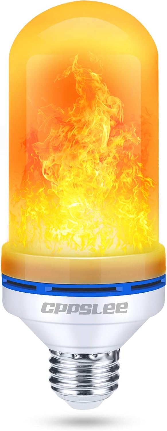 CPPSLEE LED Flame Light Bulbs, 4 Modes Flickering Light Bulbs, E26 Base Fire Flame Bulb for Halloween Christmas Decorations Patio Outdoor Indoor Home Decor (Yellow, 2 Pack)