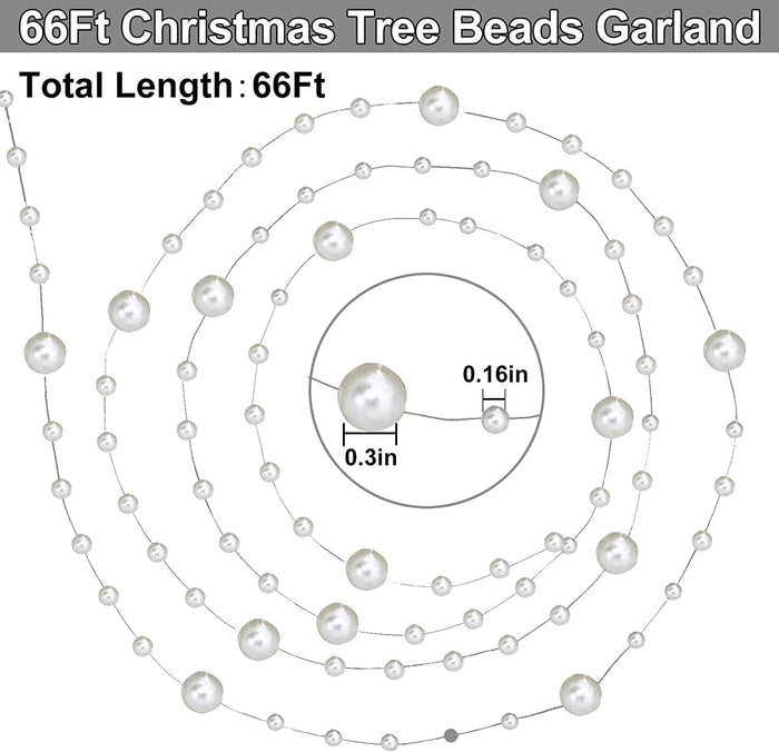 66 Ft Christmas Beads Garland Decoration Pearl Strands Chain for Christmas Tree Decoration Indoor Outdoor Home Mantle Fireplace Holiday Decor