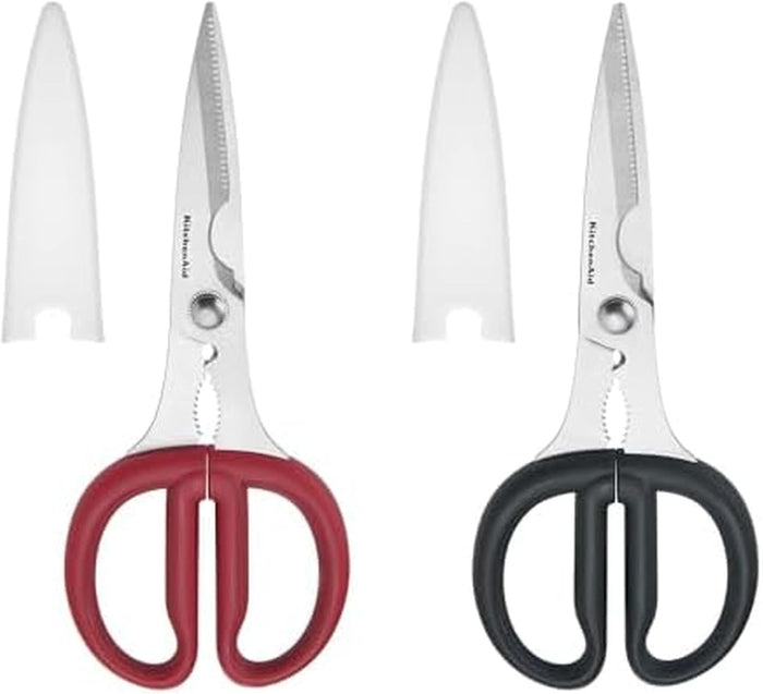 KitchenAid All Purpose Kitchen Shears with Protective Sheath Durable Stainless Steel Scissors, Dishwasher Safe, Soft Grip Comfort Handle, 8.72 Inch, Black