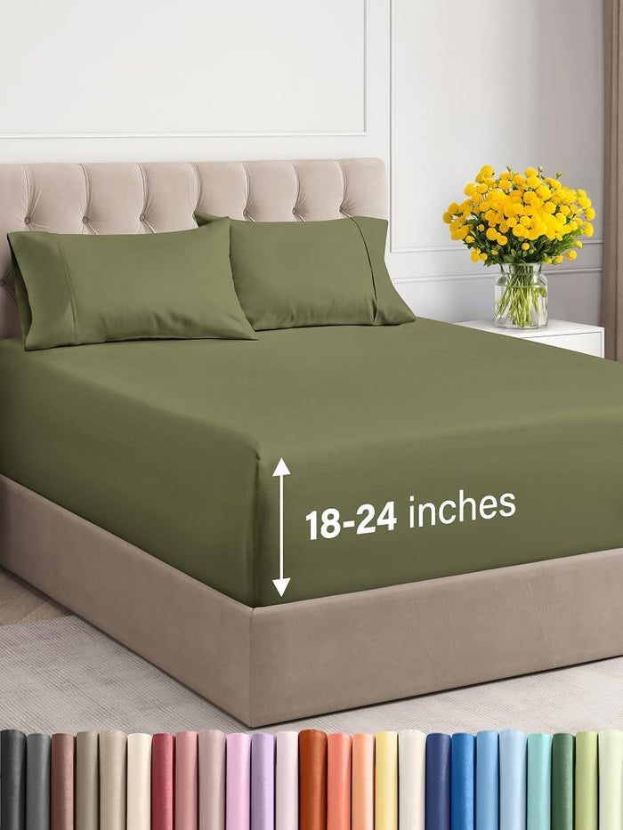 Extra Deep Full Sheet Set - 6 Piece Breathable & Cooling Sheets - Hotel Luxury Bed Sheets Set - Easy & Secure Fit - Soft, Wrinkle Free & Comfy Sheets Set - Light Grey Sheet Set with Extra Deep Pockets