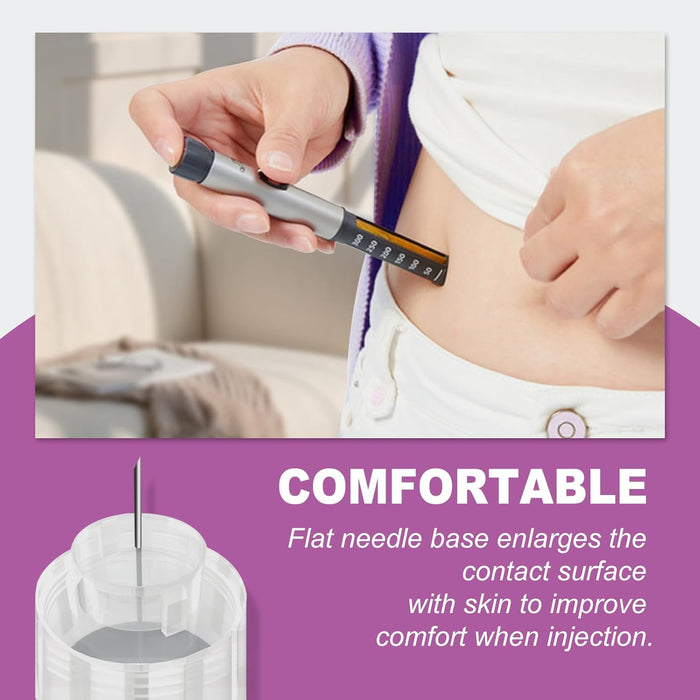 Plus Pen Needles 31g 5mm, Flat Pen Needle Base for Comfortable Insulin Injection, Compatible with Most Diabetes Pens and Injection Devices, 100 pcs/Box (3/16'')