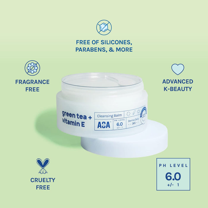 AOA STUDIO K-Beauty Cleansing Balm with Green Tea & Vitamin E – Oil-Based Impurities & Makeup Remover and Face Wash Cleanser for All Skin Type (3.38 Fl Oz / 100ml)