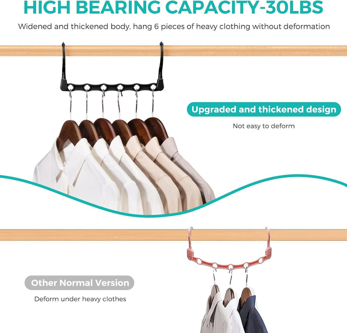 HOUSE DAY Closet Organizers and Storage, 10 Pack Magic Space Saving Hangers Clothes Hanger with 6 Holes Closet Storage for Heavy Clothes, Home & College Dorm Room Essentials for Girls Guys - Black