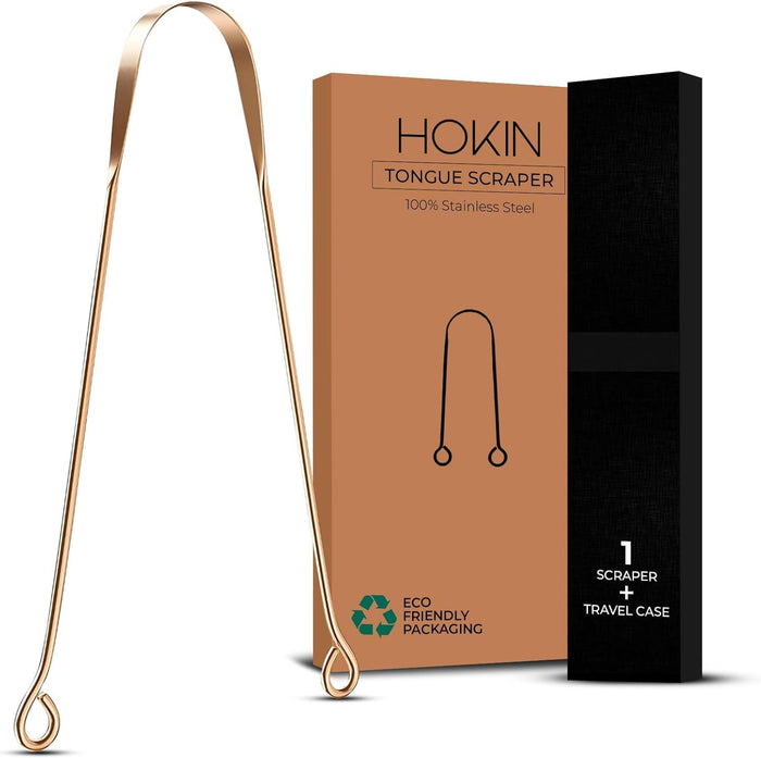 Tongue Scraper for Adults by HOKIN (2Pcs Oral Care Pack) Stainless Steel Tongue Cleaners Reduce Bad Breath 100% Metal Tough Scrapers Men and Women Hygiene Product